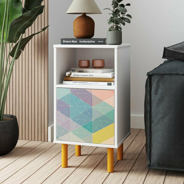 Manhattan Comfort Retro Nightstand in White and Multi Color Red, Yellow, Blue NS-314AMC132